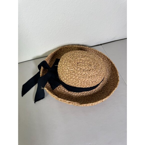 Helen Kaminski Women Natural 100% Raffia Boater Sun Hat Black Ribbon Handmade OS main image 3